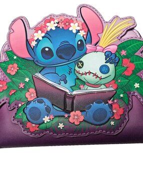Loungefly Wallet Disney Lilo And Stitch Scrump Purple Pink Hibiscus Flowers Zip